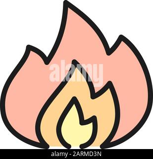 Flames, fire flat colorline icon. Isolated on white background Stock Vector