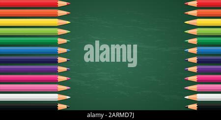 colorful pencils on school blackboard background with copy space for your message vector illustration EPS10 Stock Vector