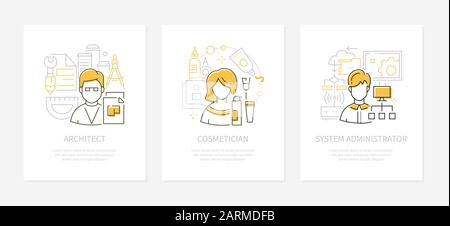 Different professions - line design style banners set Stock Vector