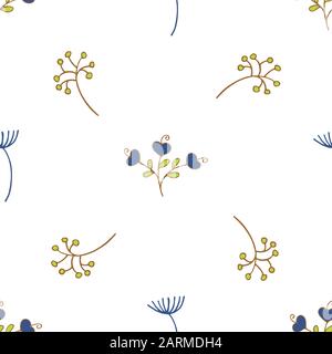 Seamless pattern with spring and summer twigs and flowers. Colorful illustration on a white background. Suitable for packaging, print, fabric Stock Vector