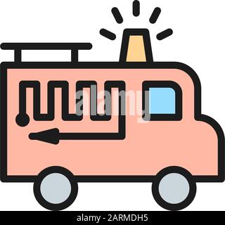 Fire truck with flasher flat color line icon. Stock Vector