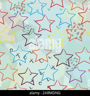 Seamless Pattern With Colorful Stars on black. Scandinavian Style Stock Vector
