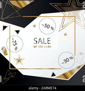 Official white square banner with gold black triangles, line . Business clean modern design. Stock Vector