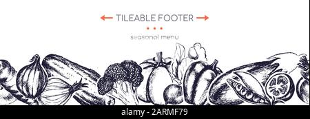 Organic vegetables - hand drawn vector seamless footer Stock Vector