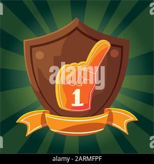 hand glove with number 1 fan, yellow foam finger vector illustration design Stock Vector
