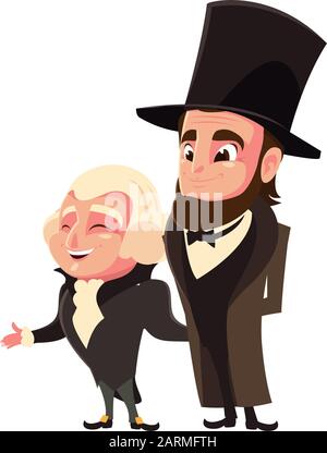 cartoon of presidents george washington and abraham lincoln, president day vector illustration design Stock Vector