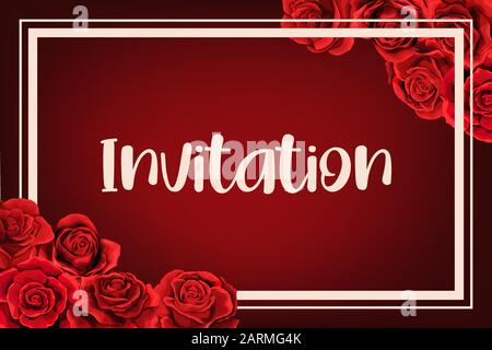 Elegant frame wedding invitation with red rose flower bouquets Stock Vector