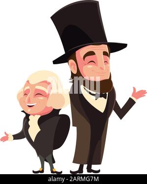 cartoon of presidents george washington and abraham lincoln, president day vector illustration design Stock Vector