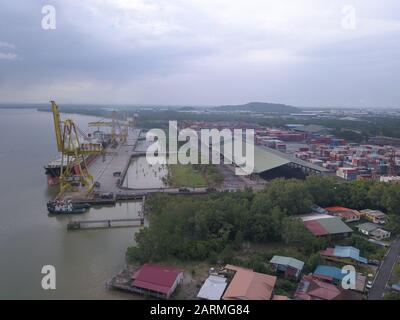 Kuching, Sarawak / Malaysia - November 18 2019: The Senari Port of Sejingkat area where all the cargo ships and containers unload in the Kuching city. Stock Photo