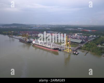 Kuching, Sarawak / Malaysia - November 18 2019: The Senari Port of Sejingkat area where all the cargo ships and containers unload in the Kuching city. Stock Photo