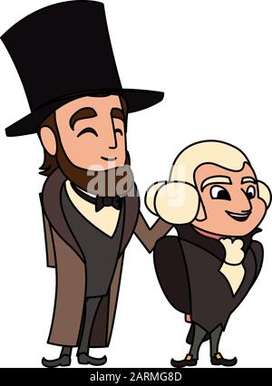 cartoon of presidents george washington and abraham lincoln, president day vector illustration design Stock Vector