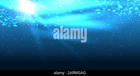 Underwater background with bubbles and rays of sunlight. Realistic vector illustration Stock Vector