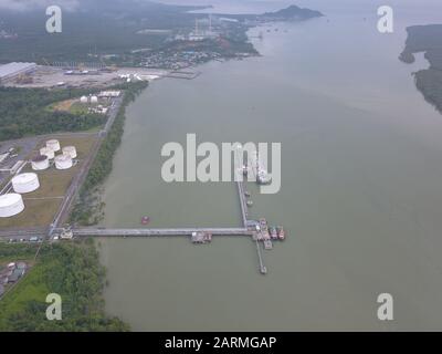 Kuching, Sarawak / Malaysia - November 18 2019: The Senari Port of Sejingkat area where all the cargo ships and containers unload in the Kuching city. Stock Photo