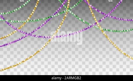 Vector illustration of Mardi Gras beads in traditional colors. Decorative glossy realistic elements for design Mardi Gras. Beads Isolated on Stock Vector