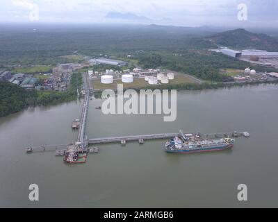 Kuching, Sarawak / Malaysia - November 18 2019: The Senari Port of Sejingkat area where all the cargo ships and containers unload in the Kuching city. Stock Photo