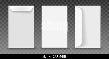 Realistic Paper Blank Letter Envelopes Mockup Set on transparent background. Vector illustration. Stock Vector