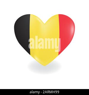 Heart with Belgium flag on a white background casts a shadow, vector Stock Vector