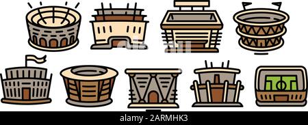 Arena icons set. Outline set of arena vector icons for web design isolated on white background Stock Vector