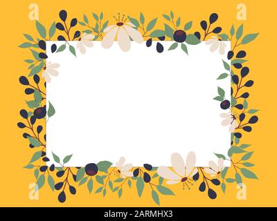 yellow greeting card with spring summer blooming flowers and space for text Stock Vector