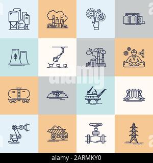 A large vector set of industry icons and production in a linear style. Stock Vector