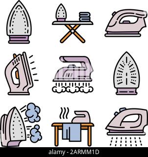 Smoothing-iron icons set. Outline set of smoothing-iron vector icons for web design isolated on white background Stock Vector