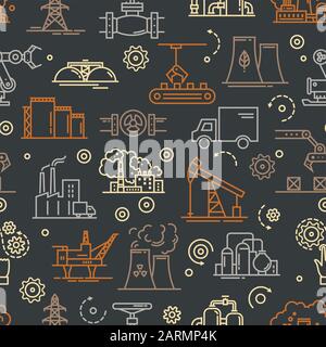 An industrial seamless background for booklets or a site consisting of linear icons. Stock Vector