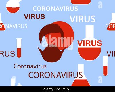 Virus seamless pattern with medical test tubes and face mask. Coronavirus 2019-nCoV, middle east respiratory syndrome. Vector illustration Stock Vector
