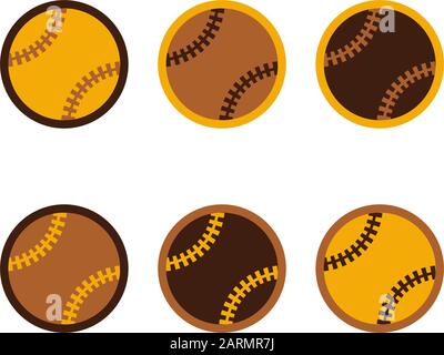 Icon set showing a baseball in flat style design using different colors Stock Vector