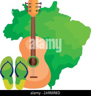 guitar and drum with map of brazil isolated icon Stock Vector Image ...