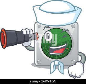 Radar cartoon happy Sailor style with binocular Stock Vector