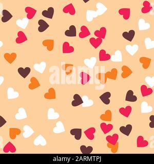 Donut glaze seamless pattern. Cream texture with sprinkle topping of colorful hearts on creamy background. Food bakery decoration. Vector eps8 illustr Stock Vector