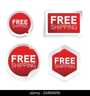 Free Shipping red label sticker Stock Vector