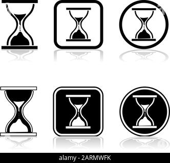 Icon set showing a sandglass combined with different shapes in black and white Stock Vector