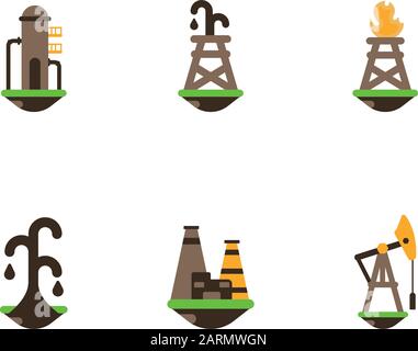 Fracking icon set design, Oil industry fuel technology power industrial ...