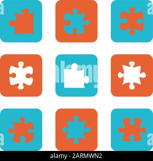 Icon set showing flat design buttons with puzzle pieces Stock Vector