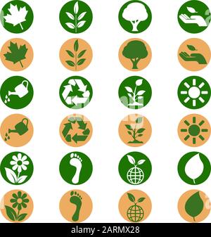 icon set showing environmental themed buttons in two different flat design color schemes Stock Vector