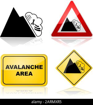Icon set showing different signs and alerts for an avalanche prone area Stock Vector