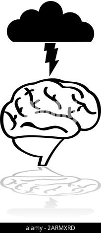 Concept illustration showing a brain with a cloud and lightning over it to symbolize a brainstorm session Stock Vector