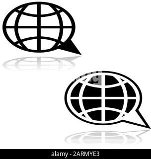 Icon illustration showing a cartoon speech bubble combined with a globe map Stock Vector