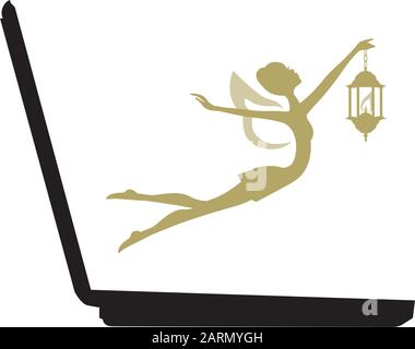 gold fairy and laptop Stock Vector
