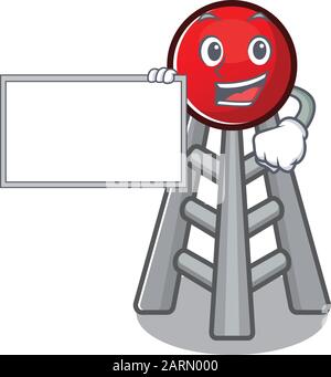 Funny radio tower cartoon character design style with board Stock Vector