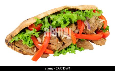 Beef and salad filled wholemeal pitta bread isolated on a white background Stock Photo