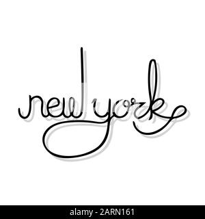 Hand written state name of New York. Hand lettering in black color and grey shadow on white background. Stock Vector
