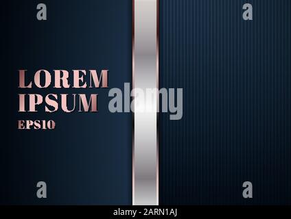 Abstract modern template dark blue background with decoration silver and pink gold line. Luxury style. Vector illustration Stock Vector