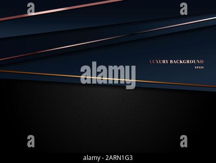 Abstract template dark blue luxury premium background with geometric triangles pattern and golden, pink gold lighting lines. Vector illustration Stock Vector