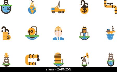 Fracking icon set design, Oil industry fuel technology power industrial ...