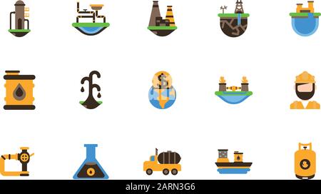 Fracking icon set design, Oil industry fuel technology power industrial ...