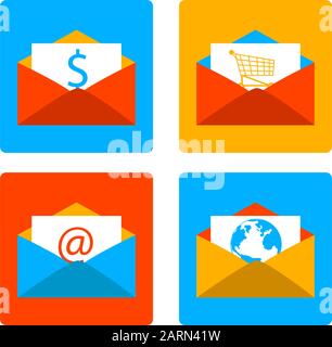 Icon set showing an envelope with different content using a flat design Stock Vector