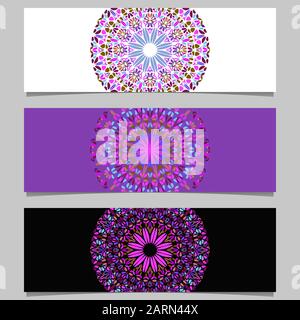 Horizontal floral mandala banner template set - colorful abstract vector graphics with geometrical mandalas Stock Vector