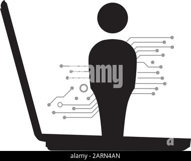 abstract person, circuit board and laptop Stock Vector